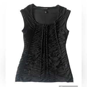 WHBM White House Black Market Black Ruched Cap Sleeve/ Sleeveless Top Sz Sm